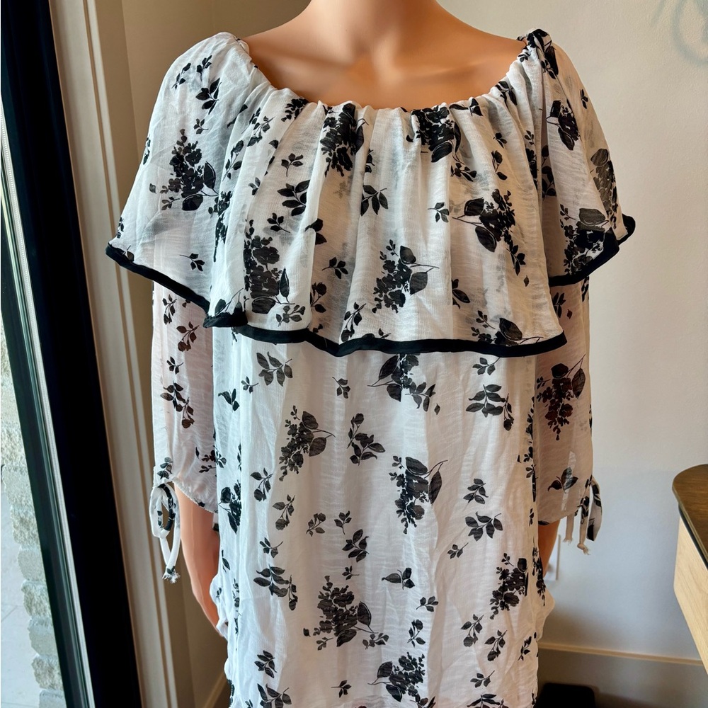 Janette Plus White Ruffled Blouse with Relaxed Fit